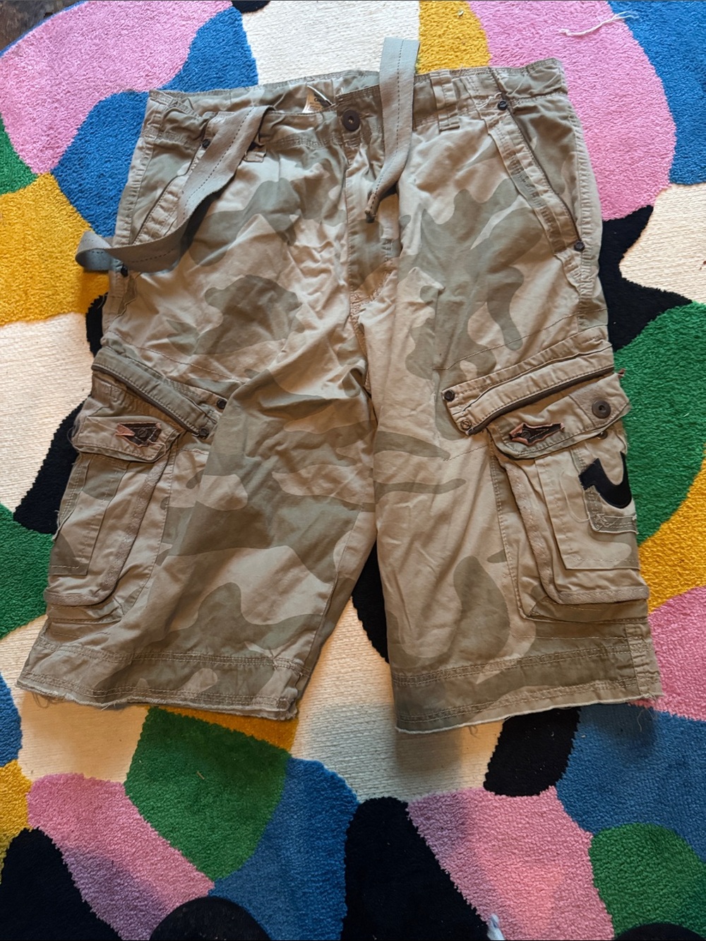 True Religion Men's Tan Camo Cargo Shorts